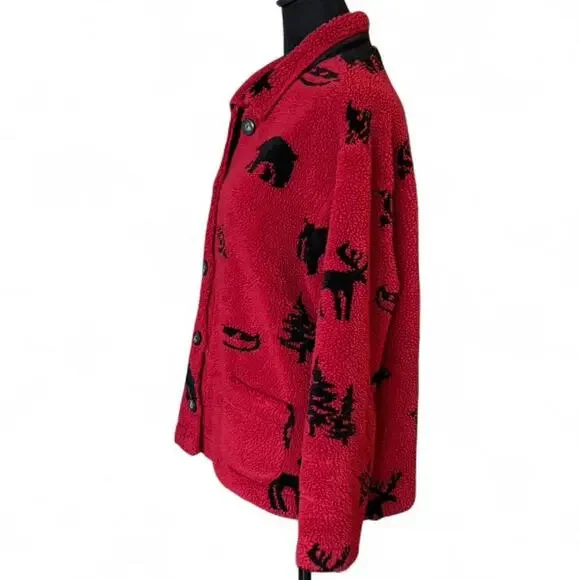 Oversized Red Fleece Jacket – Cabincore Bear Cozy 2-3X - Picture 3 of 8